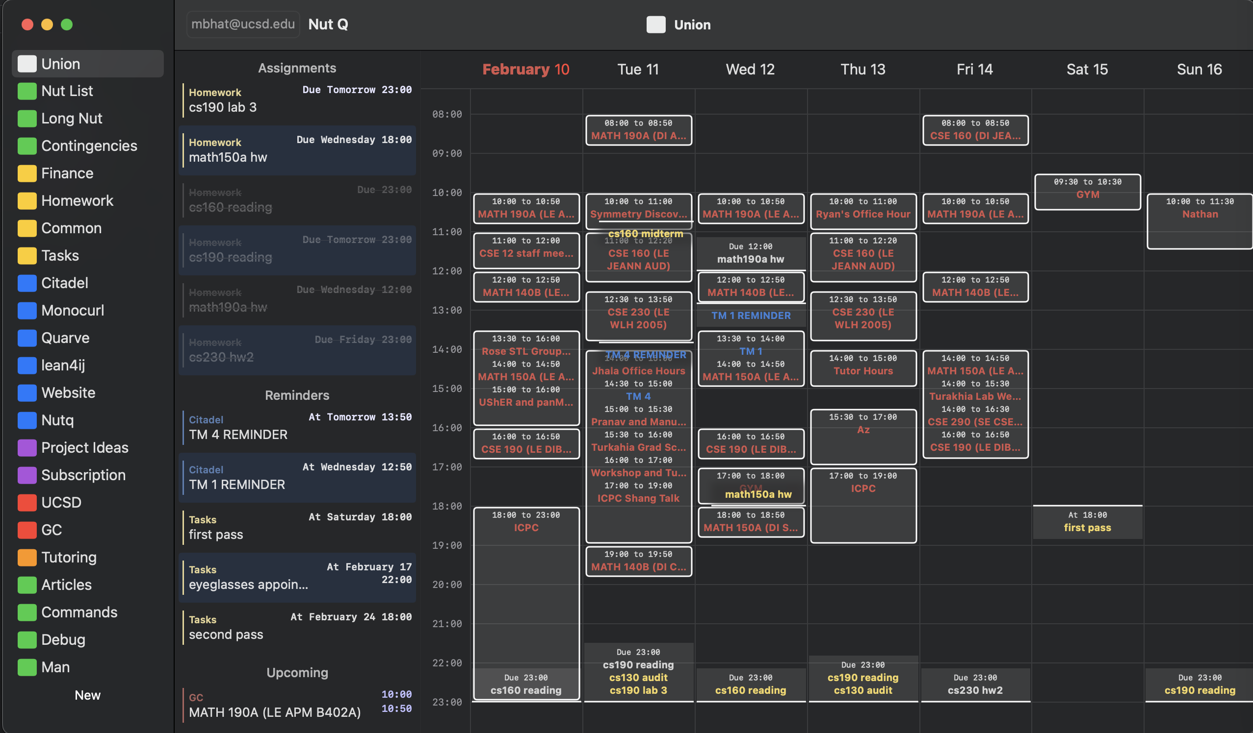 A packed KnotQ calendar view with assignments, reminders, and events.
